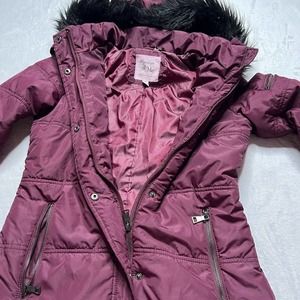 Maralyn & Me Puffer Jacket Wine Women’s Size Small Hood Coat Full Zip